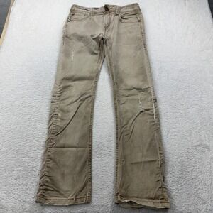 TOUGH Jeansmith Men's Khaki Cargo Pants Distressed Slim Fit Casual Size 32